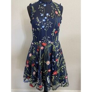 City Studio Women's Navy Floral Embroidered Fit &Flare Dress Junior Size 11 Prom